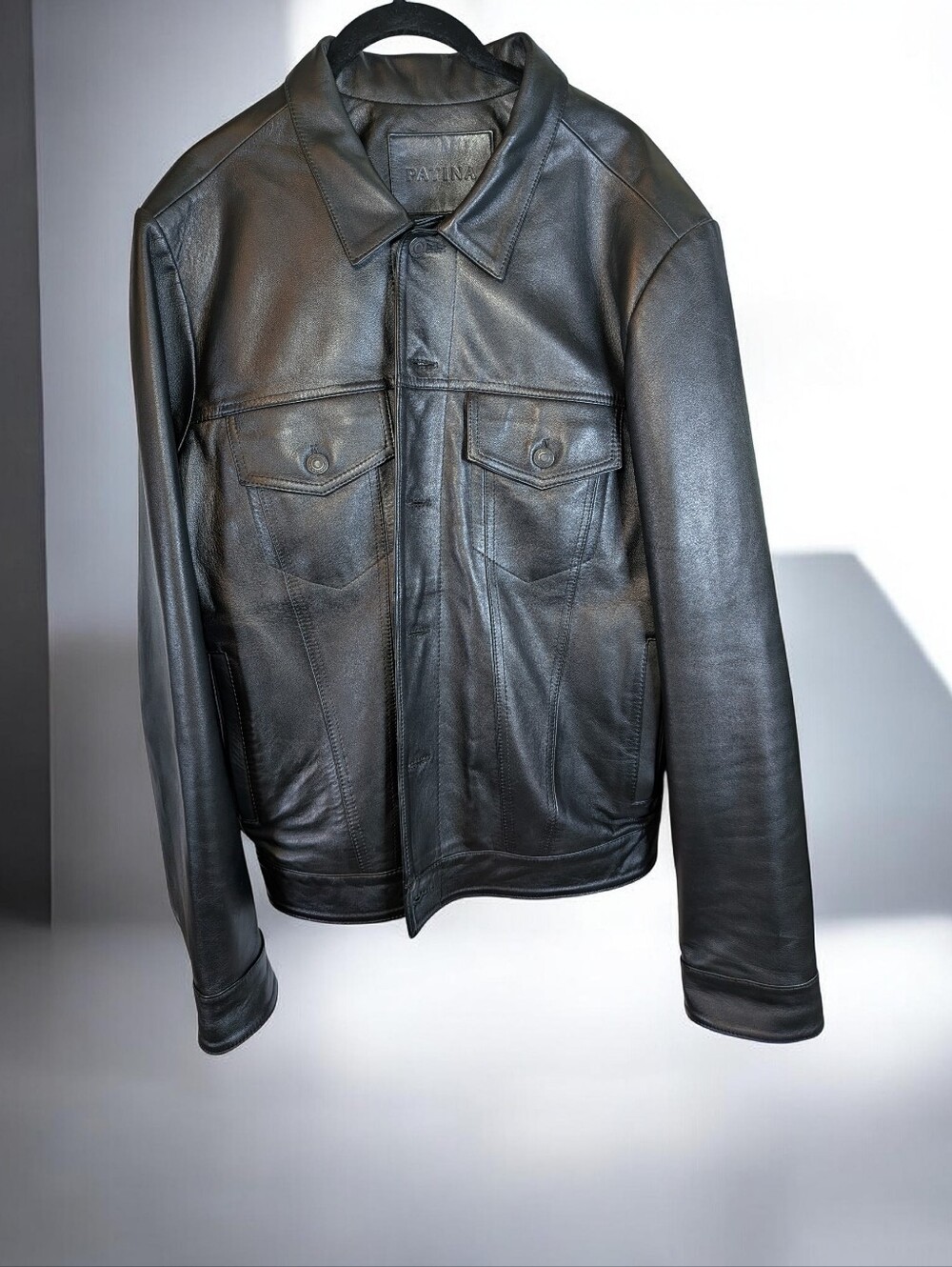Patina Lambskin Leather Trucker Jacket Men's L Boxy Distressed Y2K Grunge